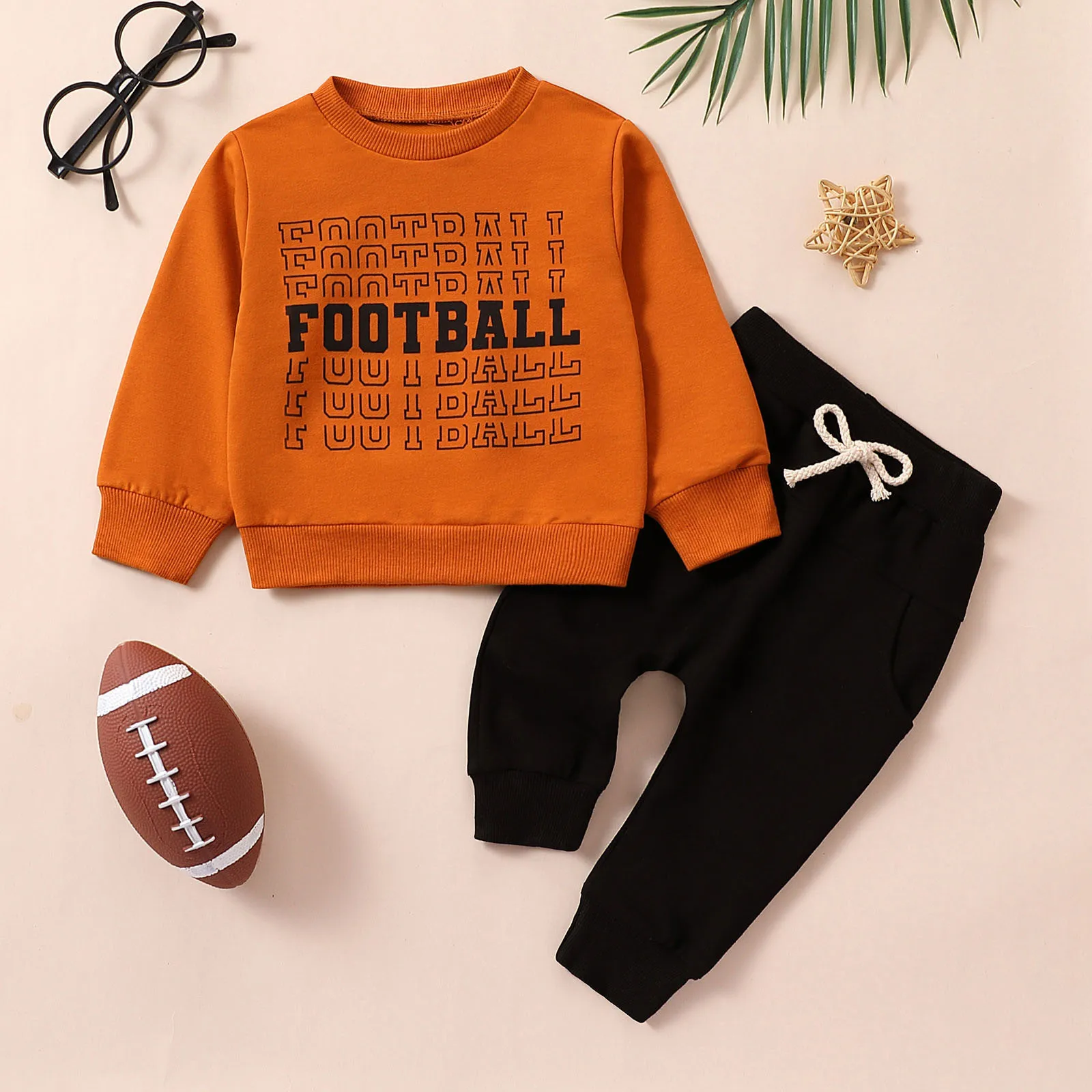 

Kids Outfit Set Fall Winter Long Sleeve Letter Football Printed Top And Pants Soft Two Piece Set Sports Casual Clothing Sets