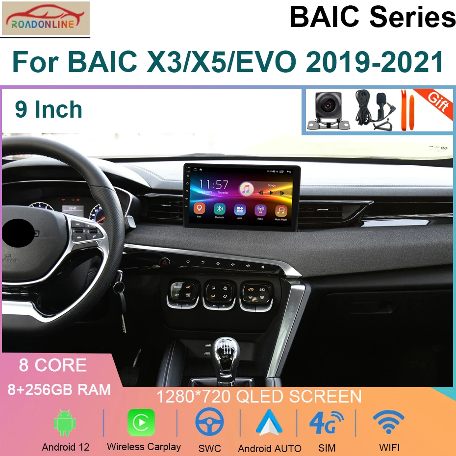 Android12 8+256GB Car Radio For BAIC X3/X5 EVO 2019-2021 Car Stereo Multimedia Video Player Head Unit Carplay Auto GPS 4G