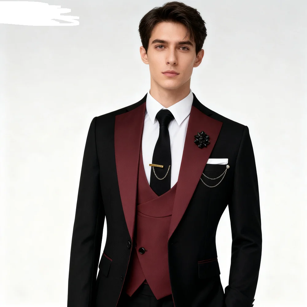 

3 Pieces Slim Fit Men's Suits Formal Business Groom Tuxedo for Wedding Party Prom - Jacket Vest Pants Set