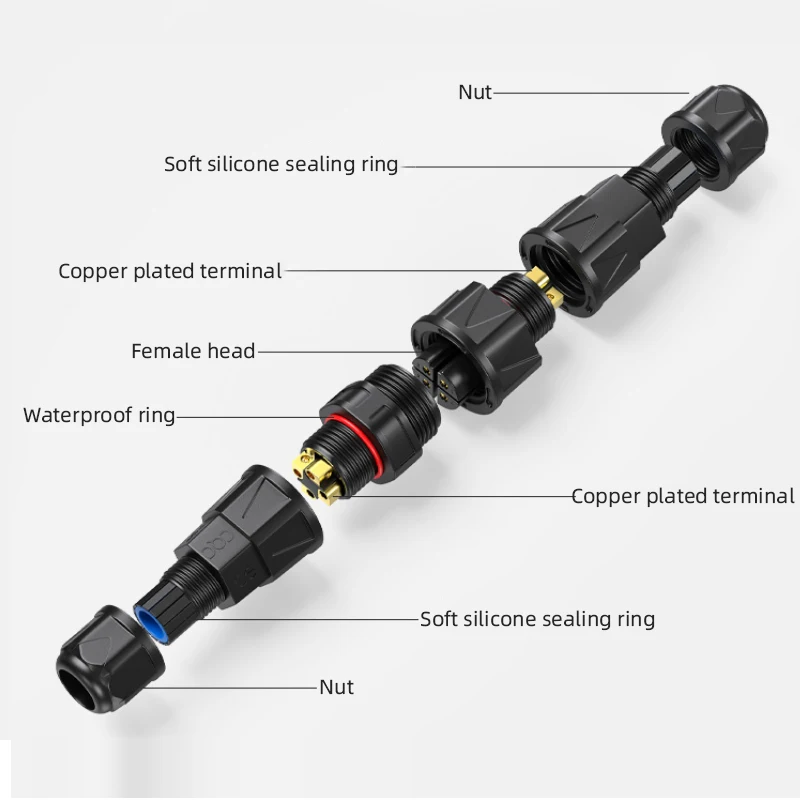 Waterproof M19 Solderless Connector 500V 20A 2 3 4 Pin Aviation Plug Industrial Male Female Docking Screw Lock Wire Connectors