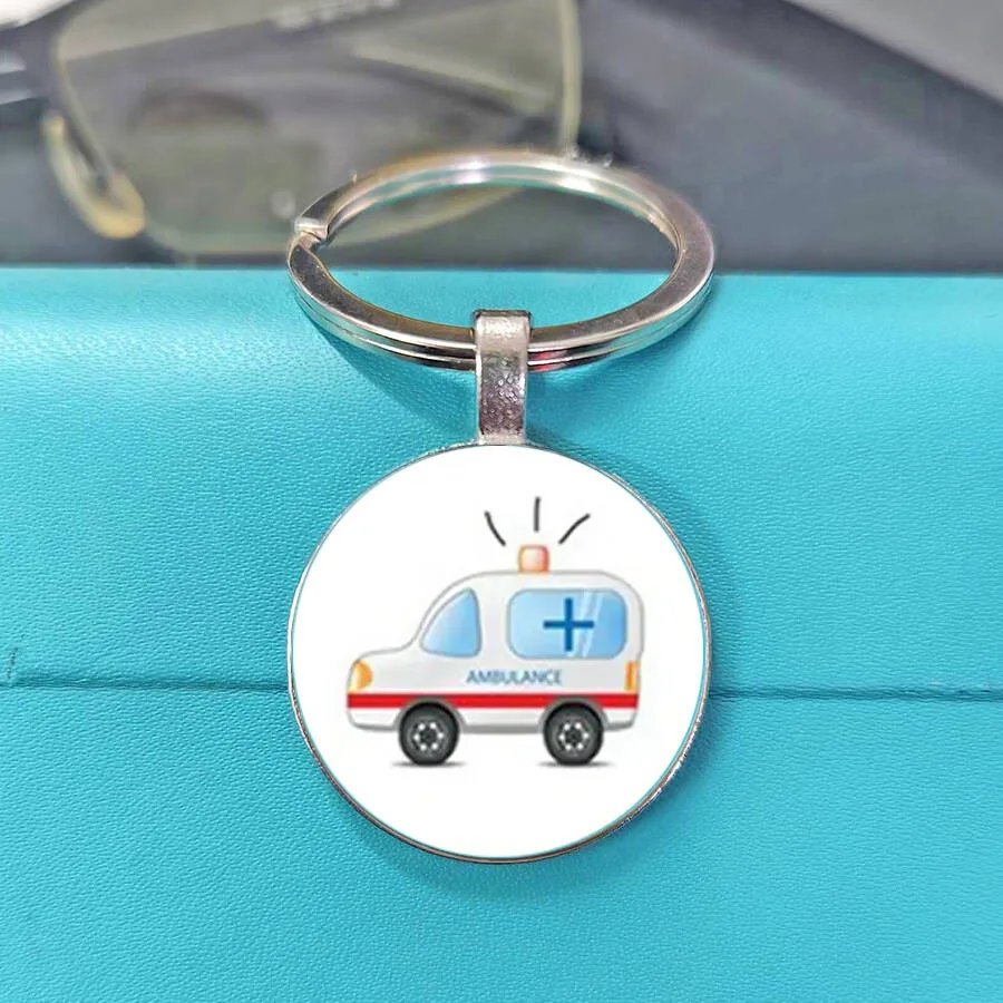 New ambulance medicine kit keychain glass pendant doctor keychain nurse souvenir graduation gift handmades