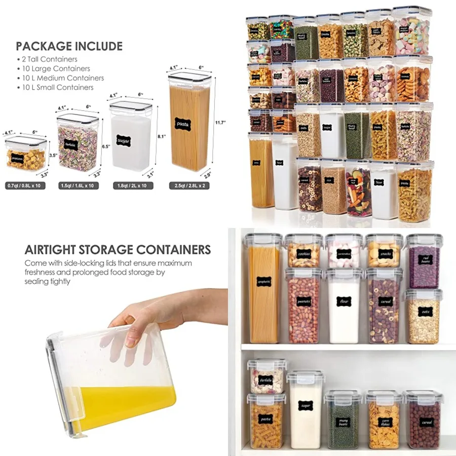 

32pcs Airtight Food Storage Containers Set, BPA Free Plastic Kitchen and Pantry Organization Canisters with Lids for Cereal, Dr