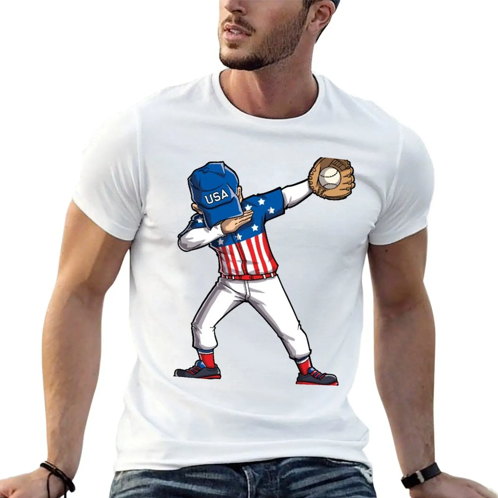 Baseball Dabbing T Shirt USA Merica 4th of July Dab Dance T-Shirt Casual Loose Fit Summer Tee Shirt