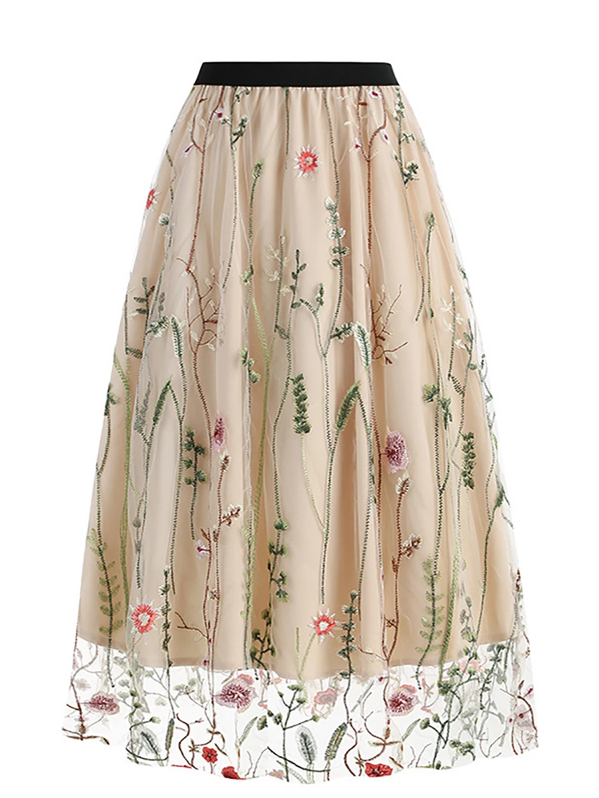 Embroidered seaweed elastic mesh skirt, casual A-skirt, versatile