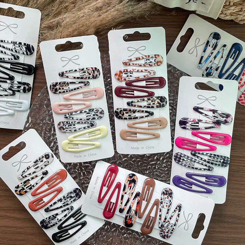 8Pcs Girls Colorful Leopard Print Snap Hair Clips Water-drop Metal BB Clips For Women Fashion Side Hair Bangs Hairpins Accessory