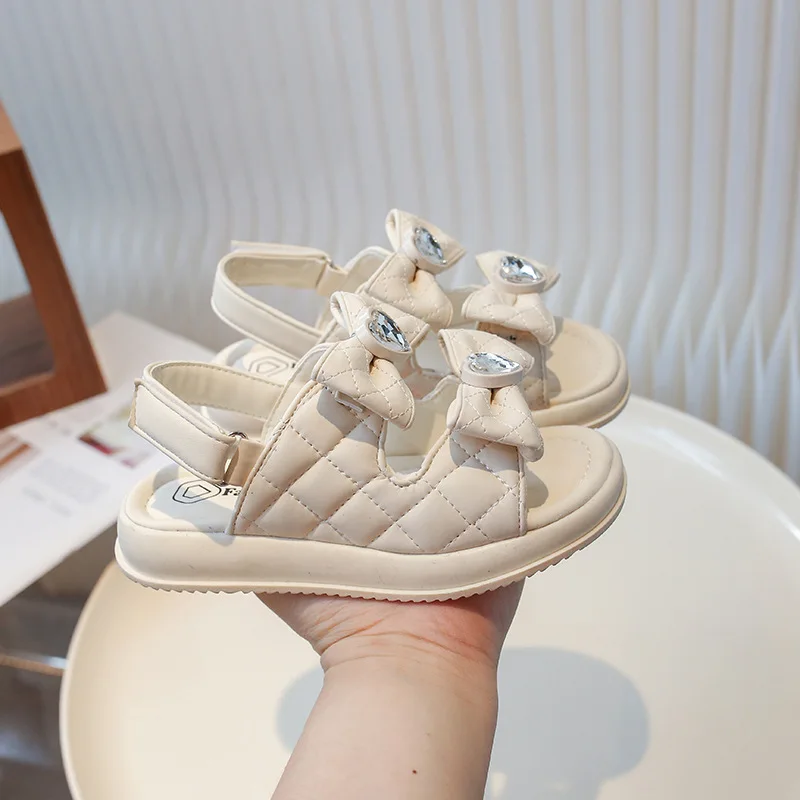 2024 Summer New Fashionable Children Sandals for Girls Open-toe Soft Breathable Korean Style with Bowknot Casual Beach Shoes