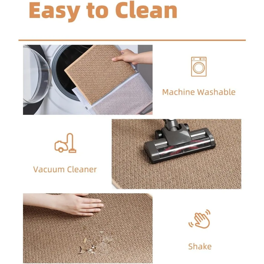 Non-Slip Absorbent Bath Mat, Thin Braided Rug for Under Door, Quick Dry Machine Washable, Beige 24x47 Inch