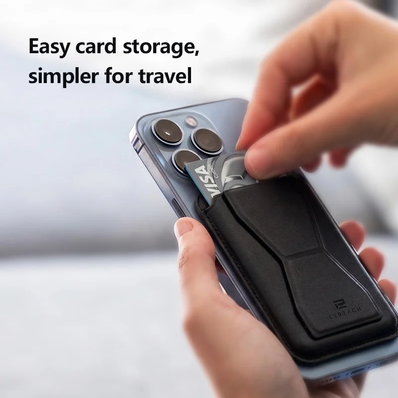 For Magsafe Magnetic LeReach Leather Wallet Holder Case For Samsung Galaxy iPhone Series Card Holder Phone Bag Cover Accessories