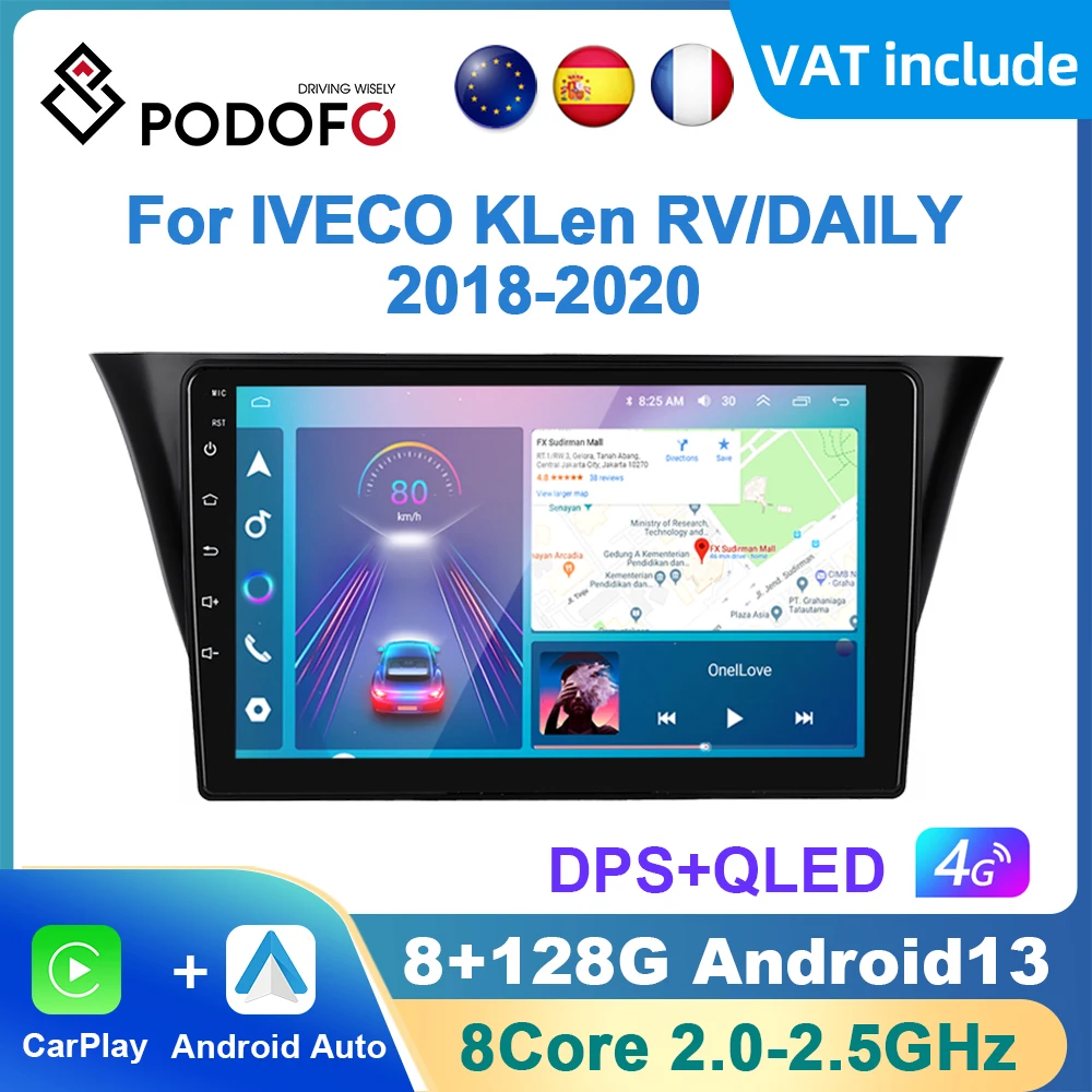 Podofo AI Voice Android Carplay Car Radio For IVECO KLen RV/DAILY 2018-2020 Android Auto 4G Multimedia Player GPS Navigation RDS