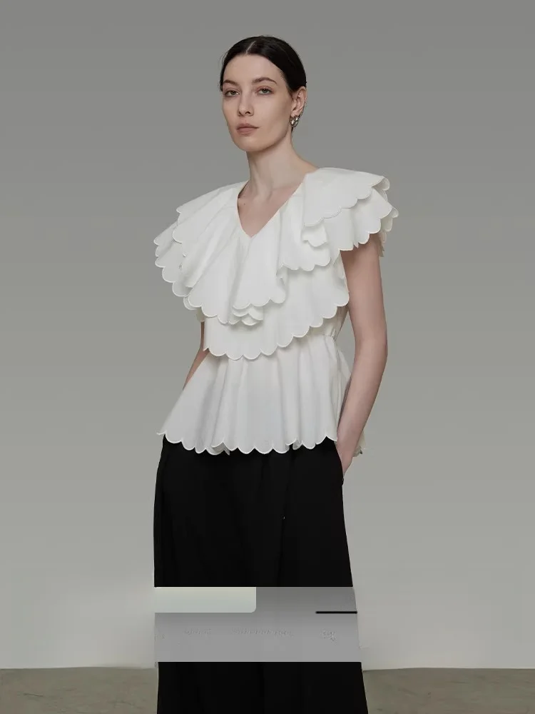 

Slimming Effect Double Layered ort Sve irt Women's Summer New Sle Unsoken Design Cuff Cotton Blend Comfortable Breat...