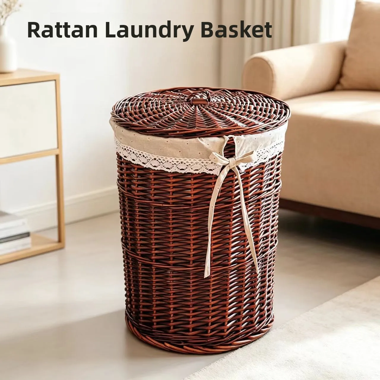 Wicker Laundry Basket with Lid 4