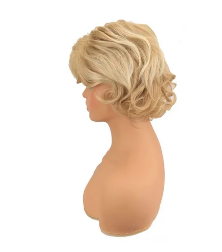 Goldene blonde kurze lockige Perücken mit Haar knallen für Frauen hitze beständige natürliche Glanz synthetische 70er Jahre Look Vollhaar Perücken für wo