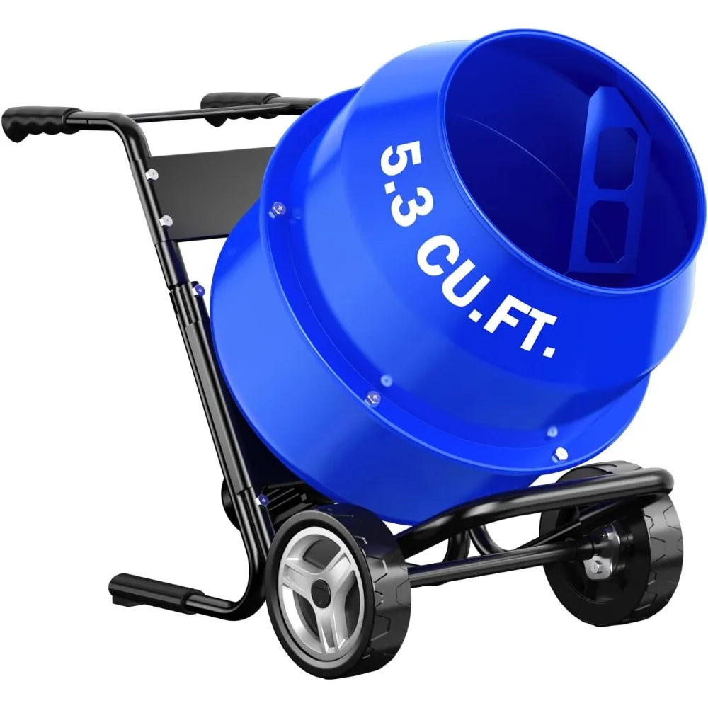 Electric Concrete Mixer, 5.3 Cubic Ft, 1HP. 750W Portable Electric Poly Drum Concrete Mixer, Heavy Duty Power Cement Mixing Mach