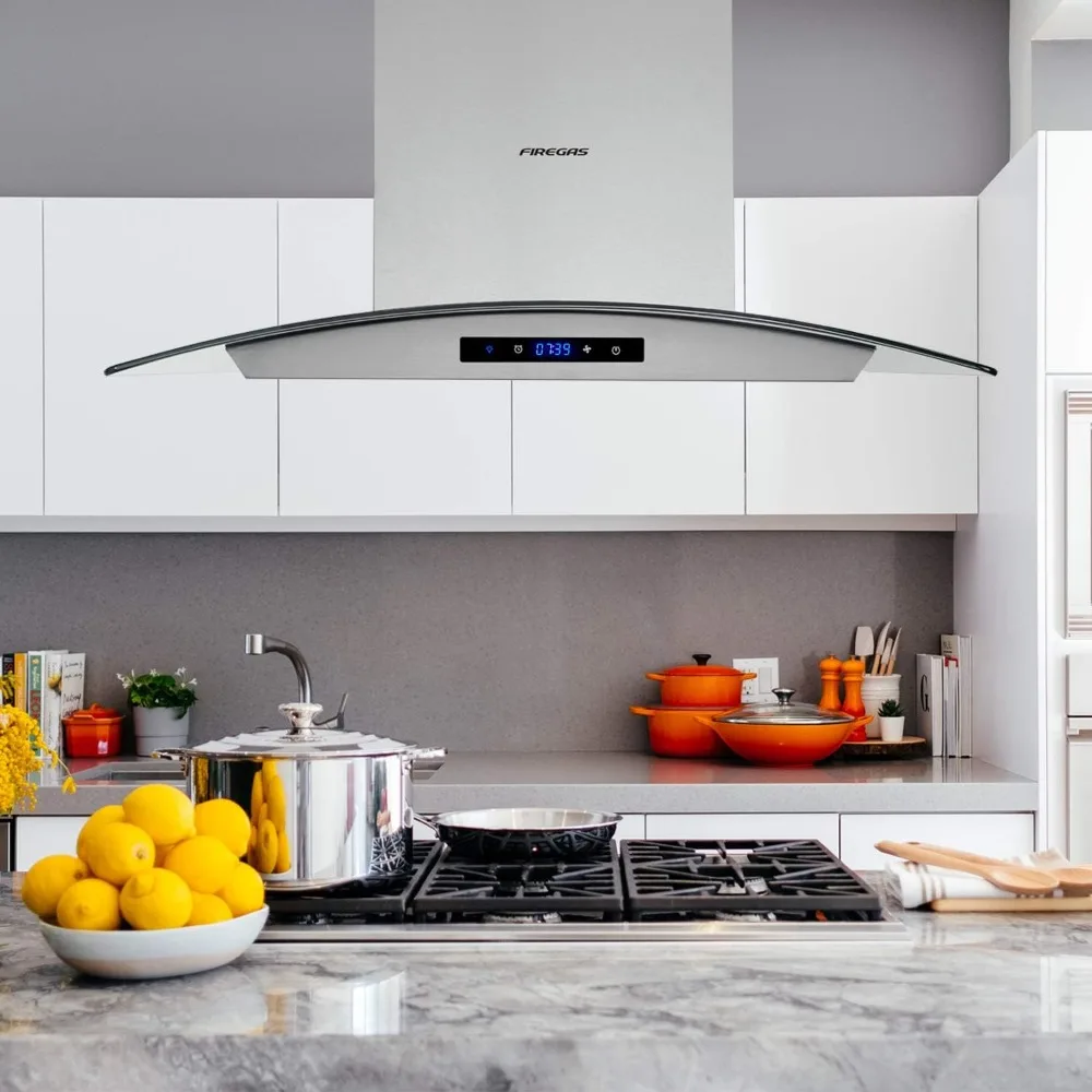 

Touch Control Panel Island Range Hood 30 in 450 CFM, Ceiling Mount Kitchen Vent Hood w/Tempered Glass, 4 LED Lights