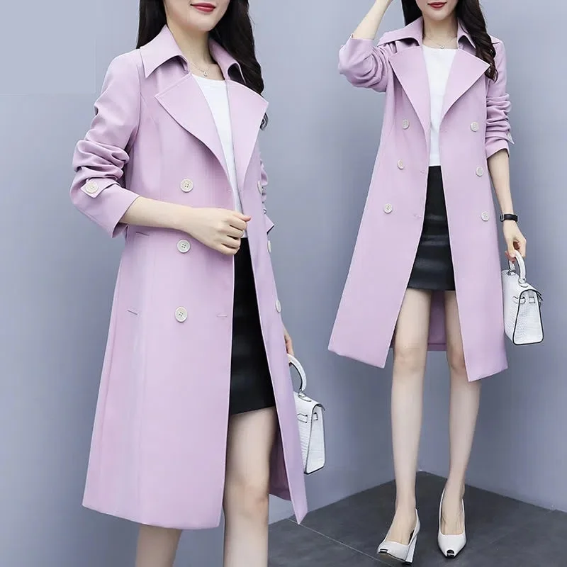2026 New Casual Thin Trench Coat Women Outwear Mid Long Slim Windproof Coat Spring Female Windbreaker Coat Gabardina Mujer M-3XL