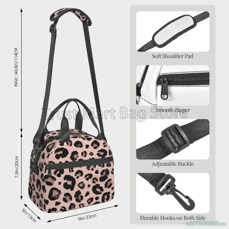 Leopard Print Insulated Lunch Box Cheetah Pink Cooler Tote for Work Office School Picnic Reusable Waterproof Thermal Lunch Bag