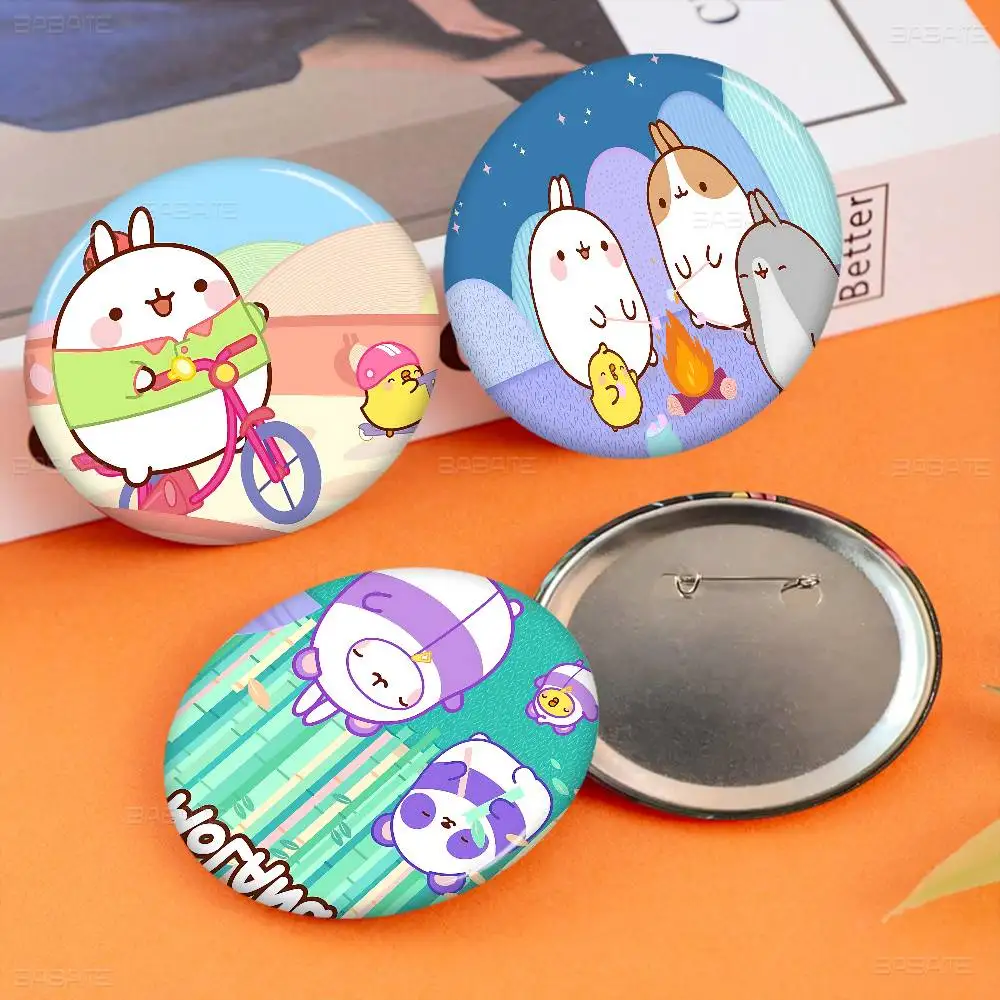 Cute M_Molang Kawaii Anime Round Button Pins Slogan Creative Brooches Backpack Clothes Decoration Fashion Cartoon Jewelry Gifts