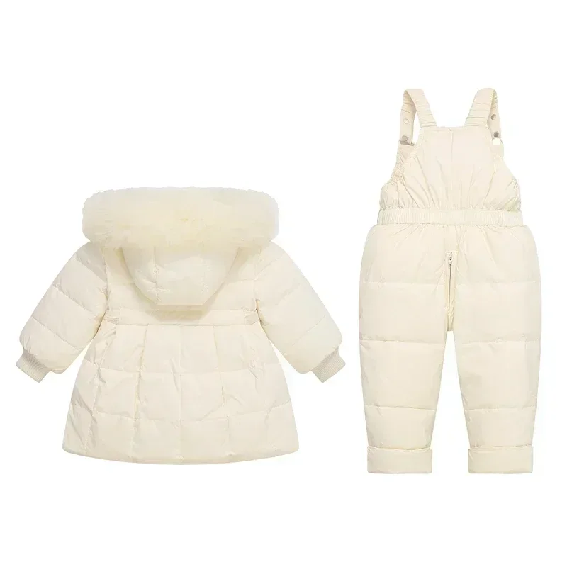 2024 Winter Down Jacket Jumpsuit Baby Boy Parka Real Fur Girl Clothes Children Clothing Set Toddler Thick Warm Overalls Snowsuit