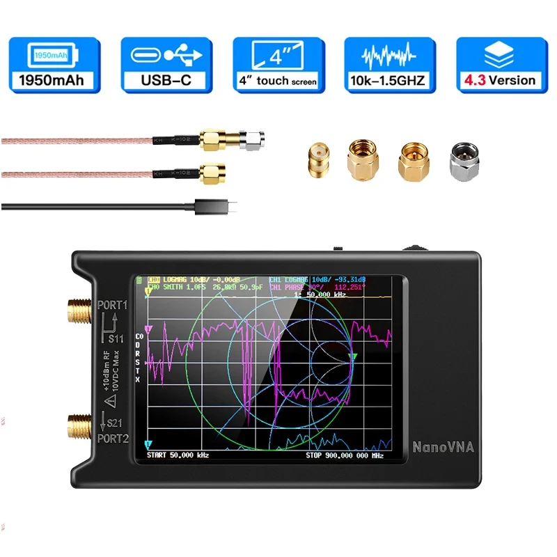 Brand New 10k-1.5GHz NanoVNA-H4 hugen 4inch Vector Network Analyzer HF VHF UHF Antenna Analyzer V4.3 with SD Card Slot