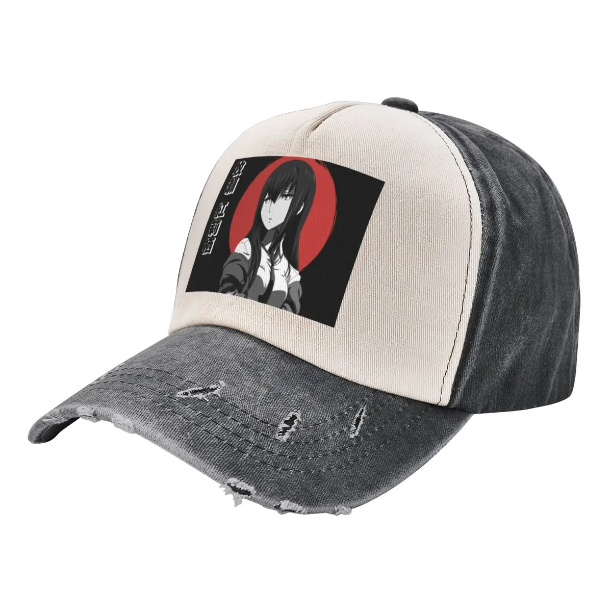 

Kurisu Makise Simple Black Red and White Baseball Cap Gentleman Hat Sunscreen New In The Hat For Men Women's