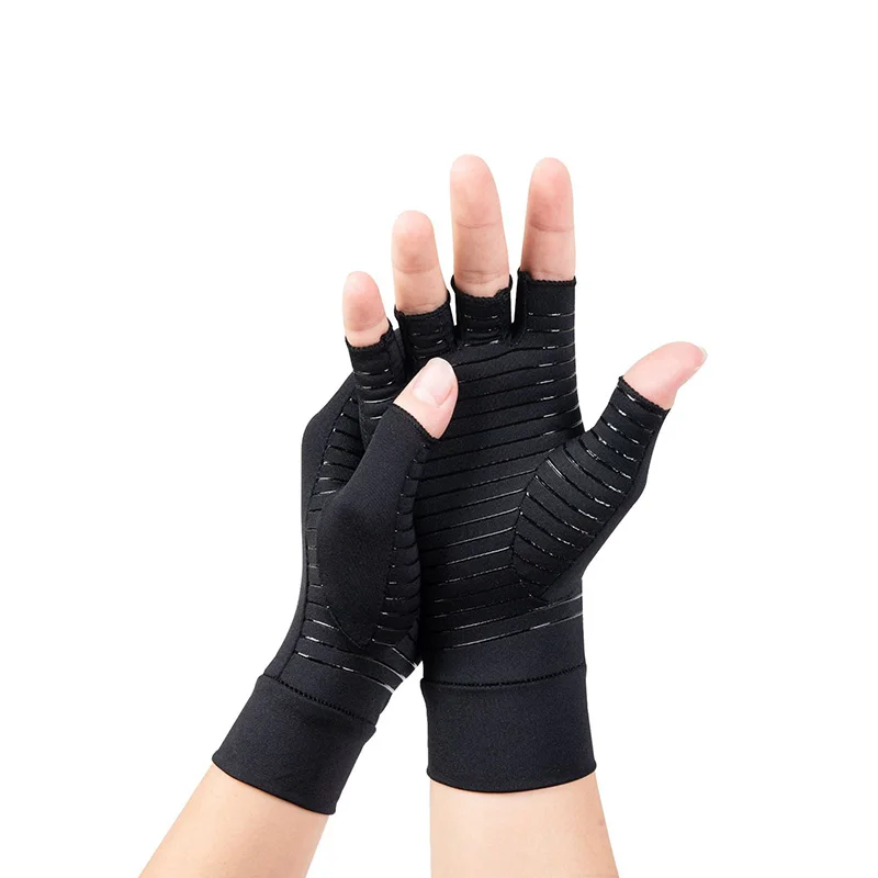 1Pair Copper Arthritis Compression Gloves Women Men Relieve Hand Pain Swelling and Carpal Tunnel Fingerless for Typing