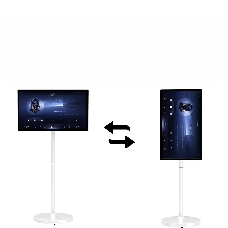 32 Inch Portable Smart TV Android 13 Movable Digital Signage Touch Screen Rotating Screen Advertising Display Wheels Stand