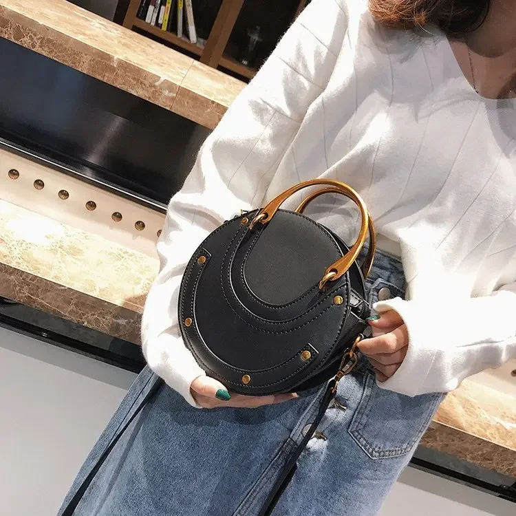 Vintage Frosted Stitching Small Round Bag Shoulder Bags for Women Female Handbags Crossbody Bags Designer Satchels Lady Tote Sac