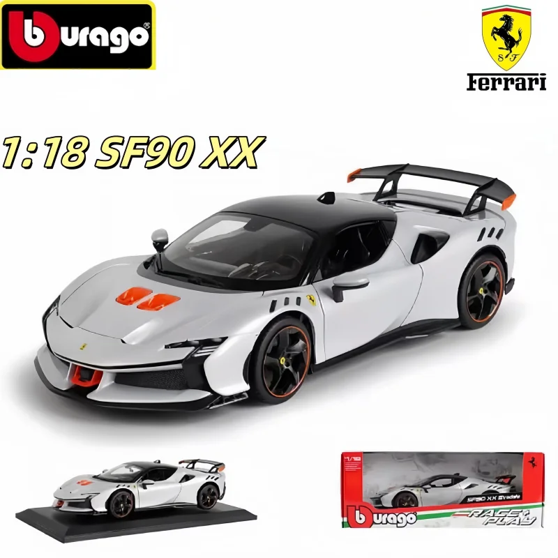 Bburago 1:18 Ferrari SF90 XX Stradale Bianco CarModel Alloy Miniature Diecast Model Ferrari Sports Car Model decoration Toy Gift