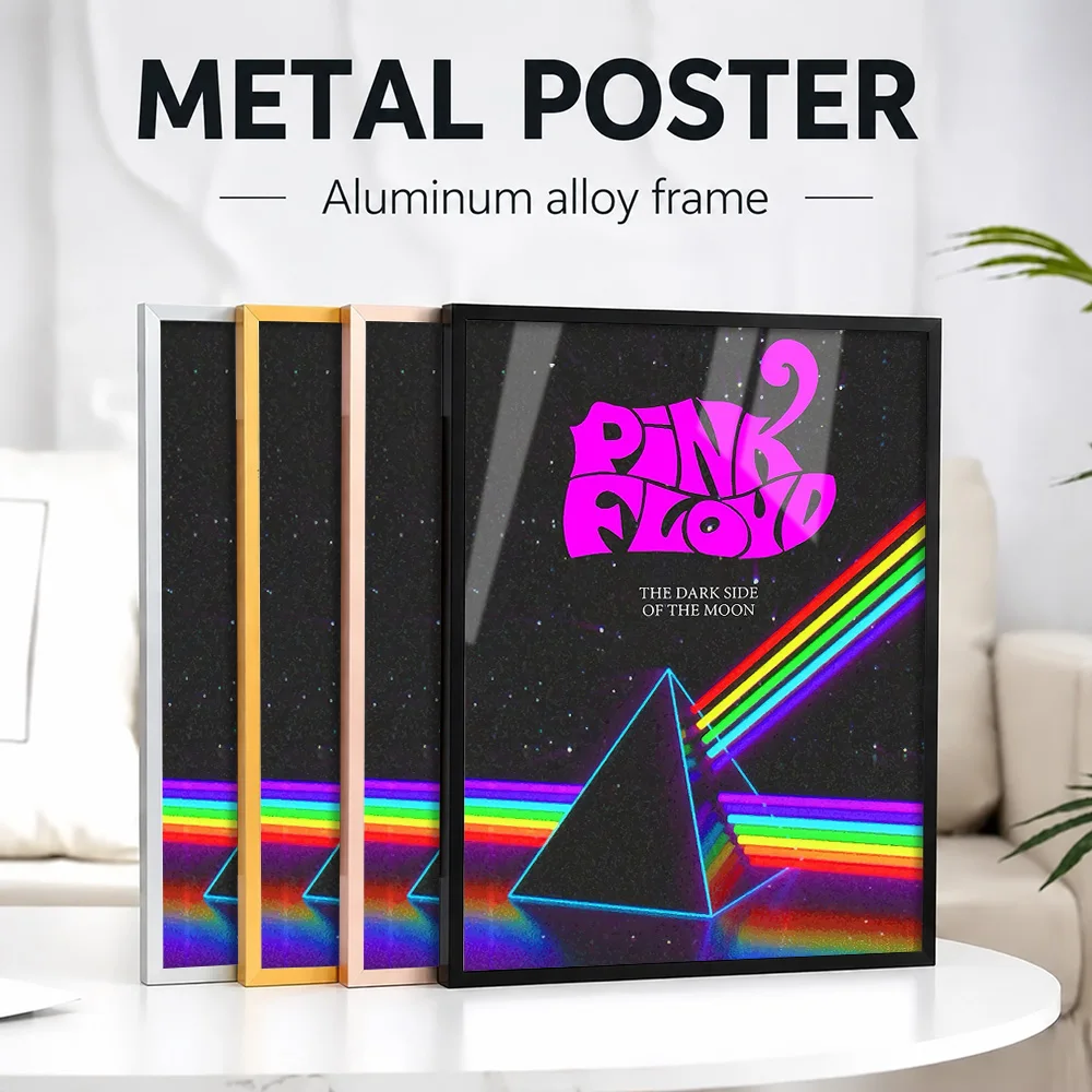 Pink Floyd Dark Side Of The Moon Framed Aluminum Metal Poster Customized Photo Classic Recording Style Wall Art For Music Room