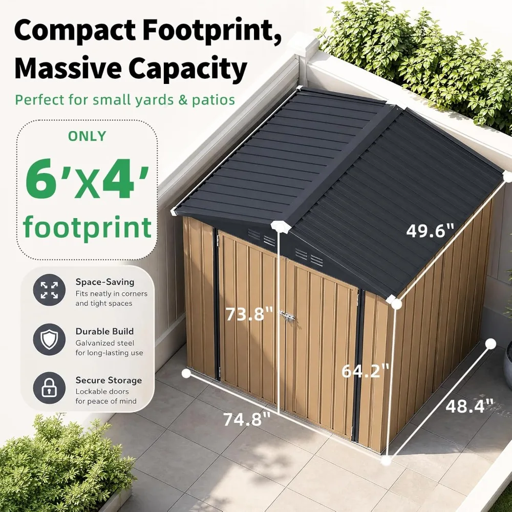 4x6 Heavy Duty Metal Storage Shed with Lockable Double Hinged Door for Backyard Garden, Custom