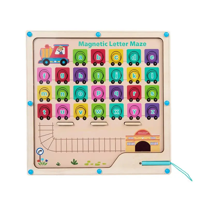 Alphabet Magnet Board Wooden Letter Puzzle Maze Board Magnetic Maze Toy Educational Toys Color Recognition Sorting Matching Toys