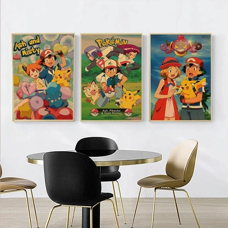 Vintage Pokemon Pikachu Squirtle Bulbasaur Poster Print Anime Canvas Painting Mural Children Bedroom Home Wall Art Decoration