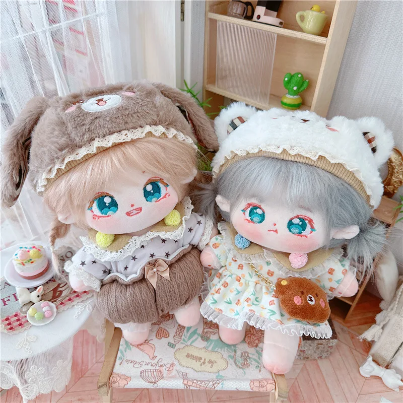 Chapeau d'ours Kawaii, robe de fleur blanche imbibée de beurre, poupées en coton doux et mignon, corps gras, vêtements de bricolage, tenue d'accessoires, jouets, 3 pièces