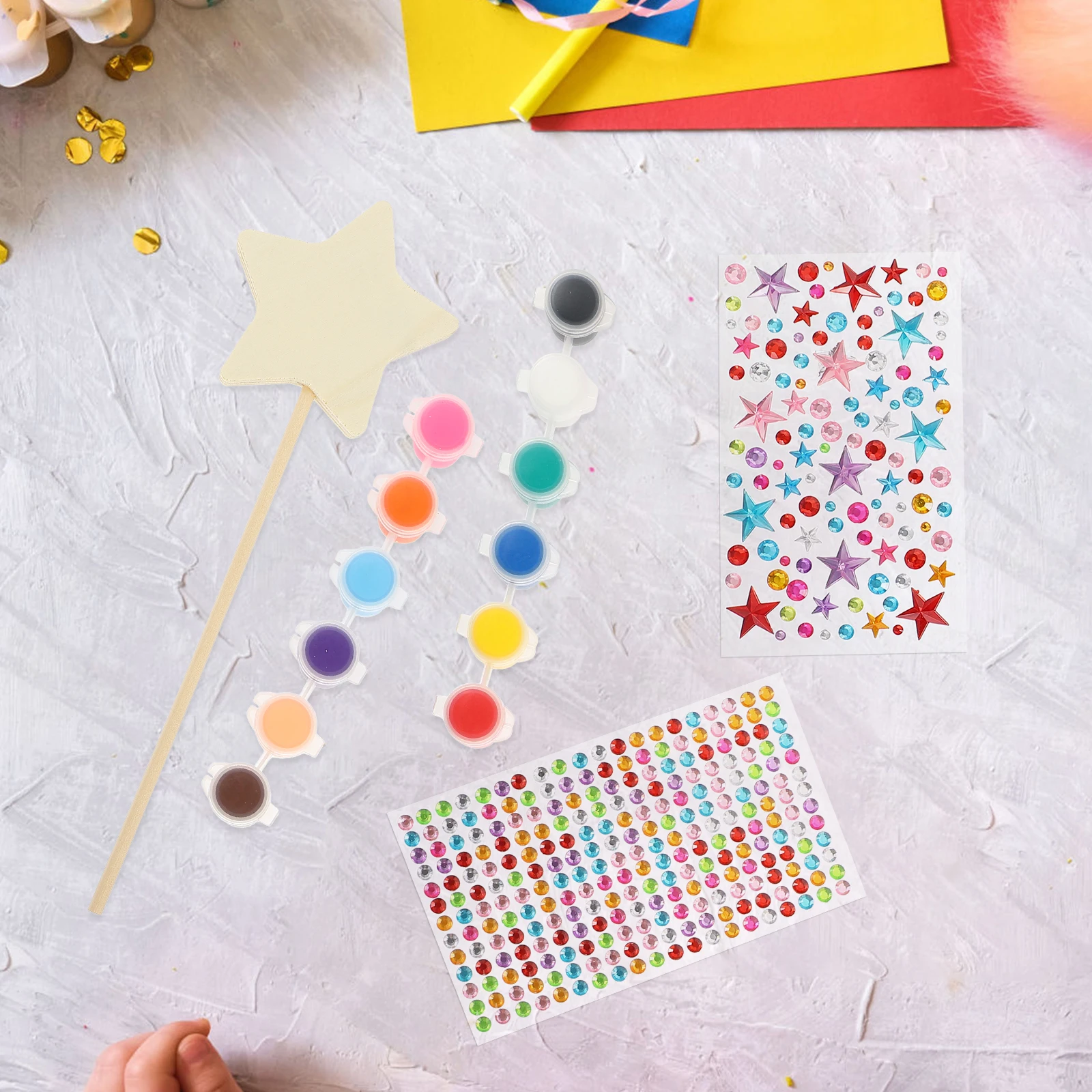 

Unfinished Star Wand DIY Painting Kit for Kids with Ribbons Princess Stickers Craft Set Art Supplies Fairy Wand Unpainted Wands