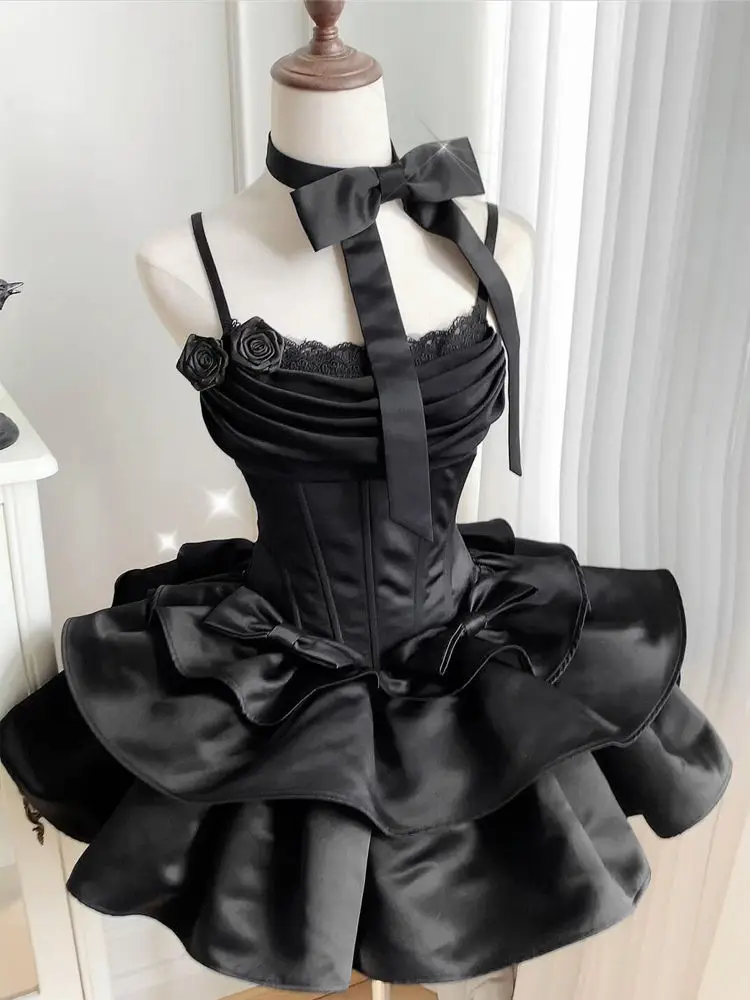 

Summer French Elegance Lolita Ballet Dress Hepburn Princess Puffy Short Slim Dress Korea Fashion Patchwork Party Clothing 2025