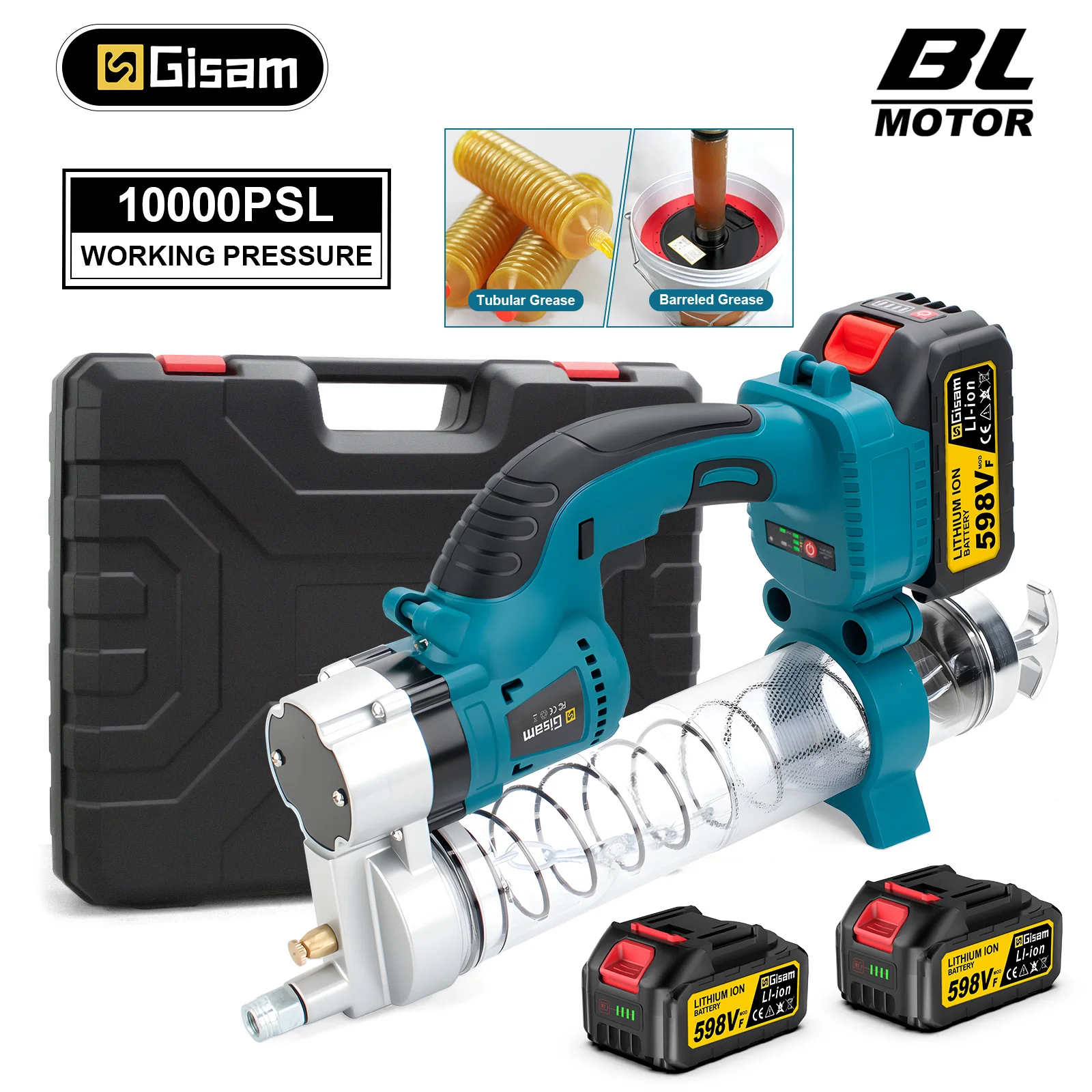 Gisam 10000PSL Bezszczotkowy Elektryczny Smarownik 69Mpa Wysokociśnieniowy do Smarowania Samochodów, Konserwacja Aut, Kompatybilny z Baterią Makita 18V