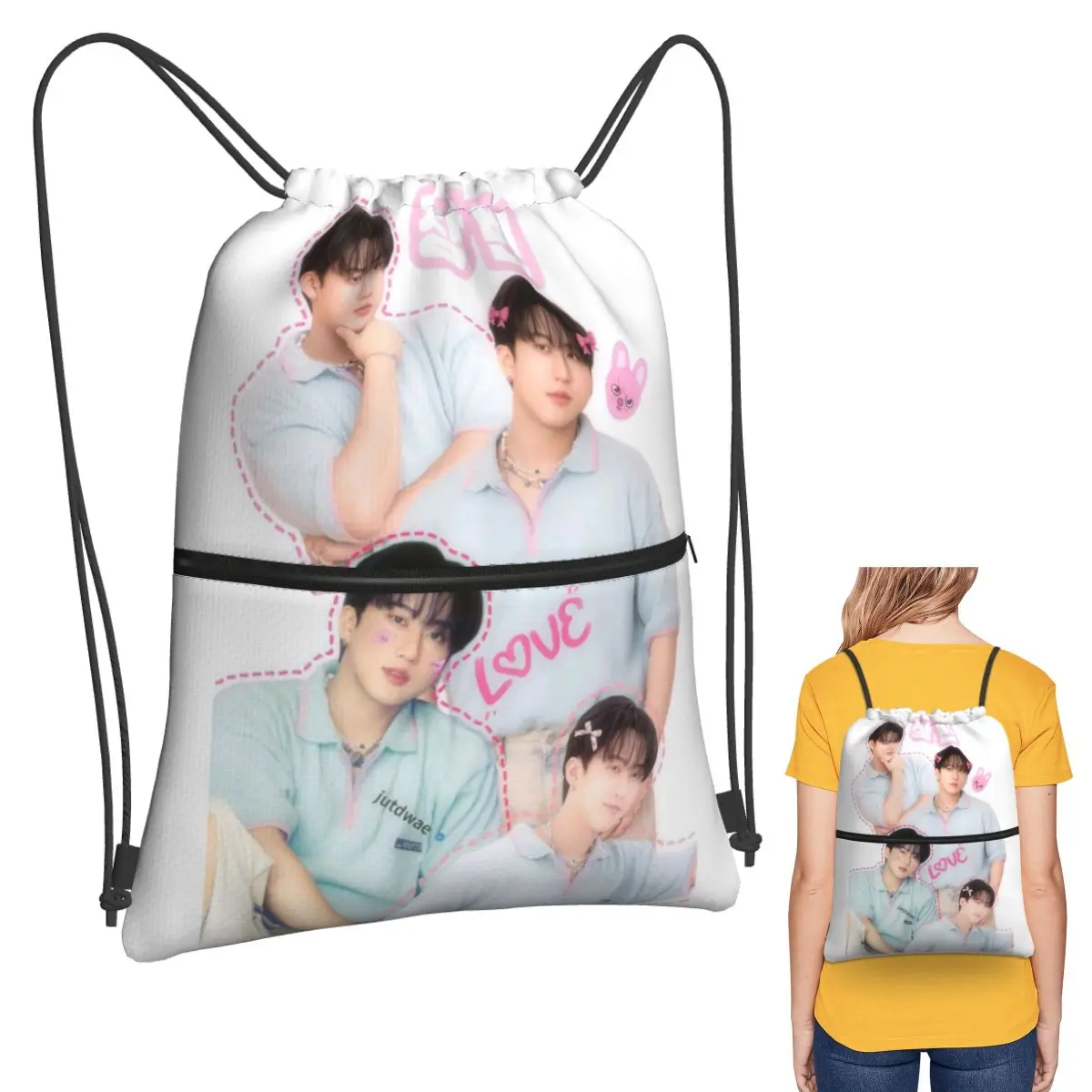 

New Seo Changbin Backpacks Portable Drawstring Bundle Pocket Sports Bag Book Bags for Man Woman Students