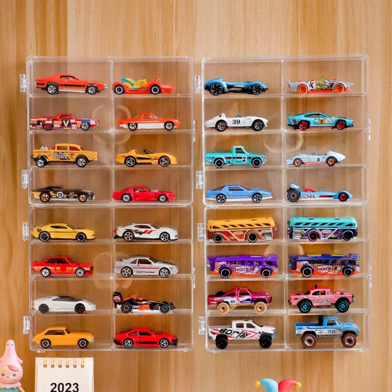1:64 Acrylic Car Display Box For Car Model Toy Cabinet Rack Dustproof Car Non Punching Adhesive Wall Transparent Display Box