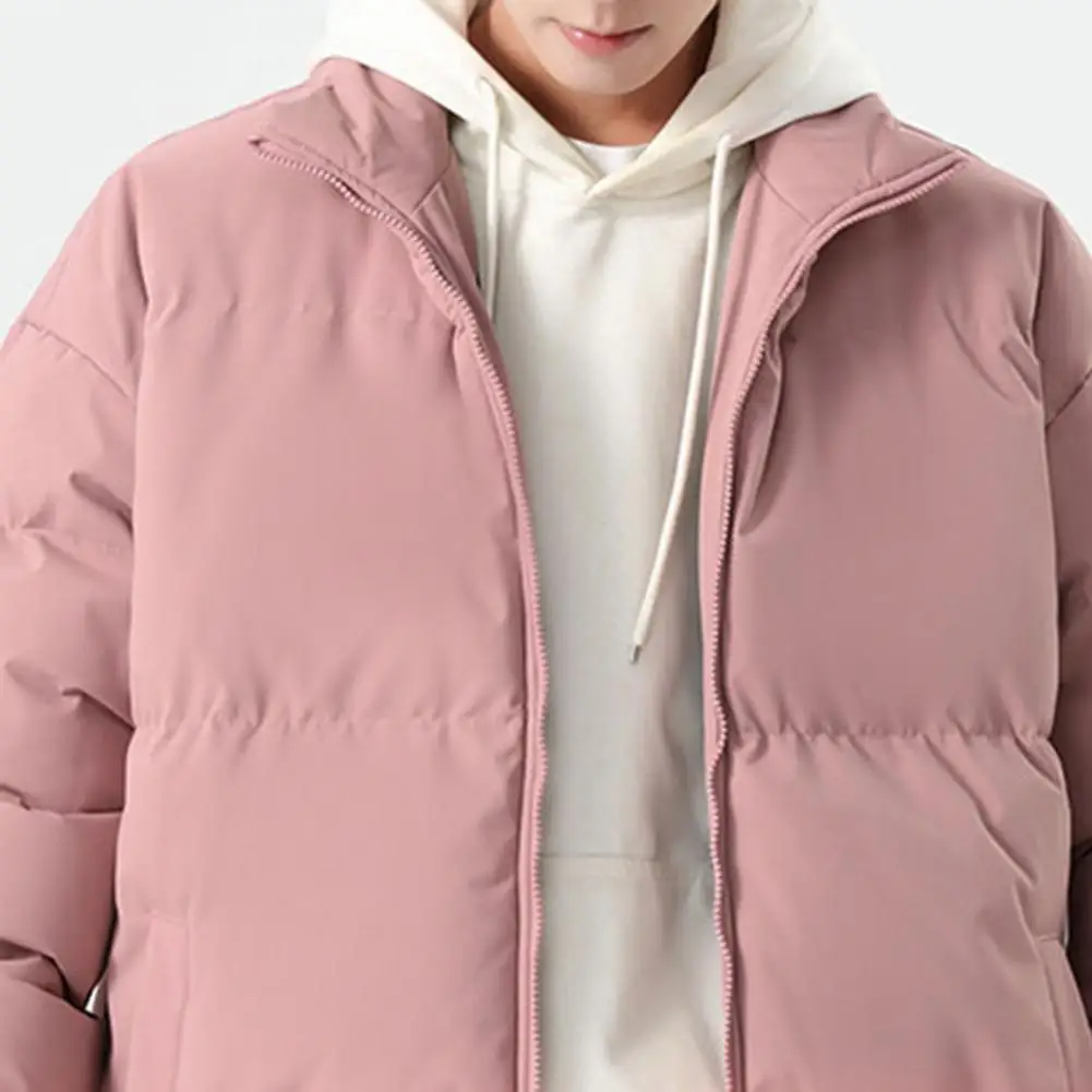 

Loose Fit Thiened Cotton Jacket Stand Collar Warm Men's Fashion Casual Short Sleveve Zipper Closure Thickened Coat With Pockets
