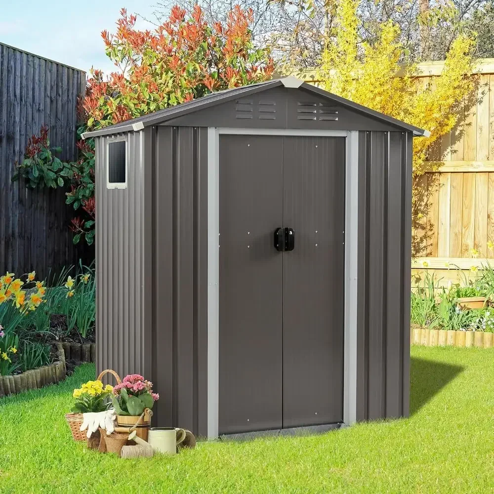 Gray 5x3x6 Outdoor Metal Storage Shed with Side Window and Lockable Door for Garden, Patio, or Lawn