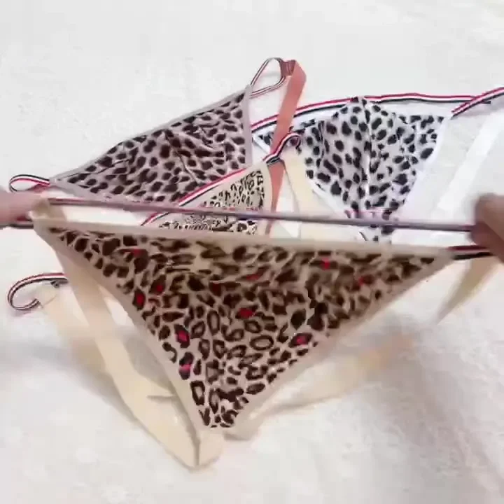 New sexy men’s pouch ice silk thong high elastic design hollow leopard print sexy underwear