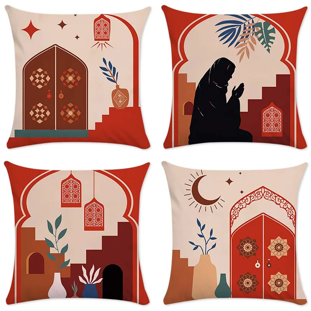 Islamic Arabic Mosque Print Pillow Cover Set of 4 Boho Geometric Cushion Pillowcases Home Decor Accessories 40x40cm Living Room