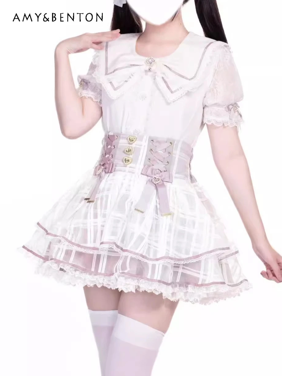 

Sweet Lolita Princess Skirts Mine Series Mass-Produced Organza Tie Bow Multi-Layer Cake Skirt Japanese Style Girl Mini Skirt