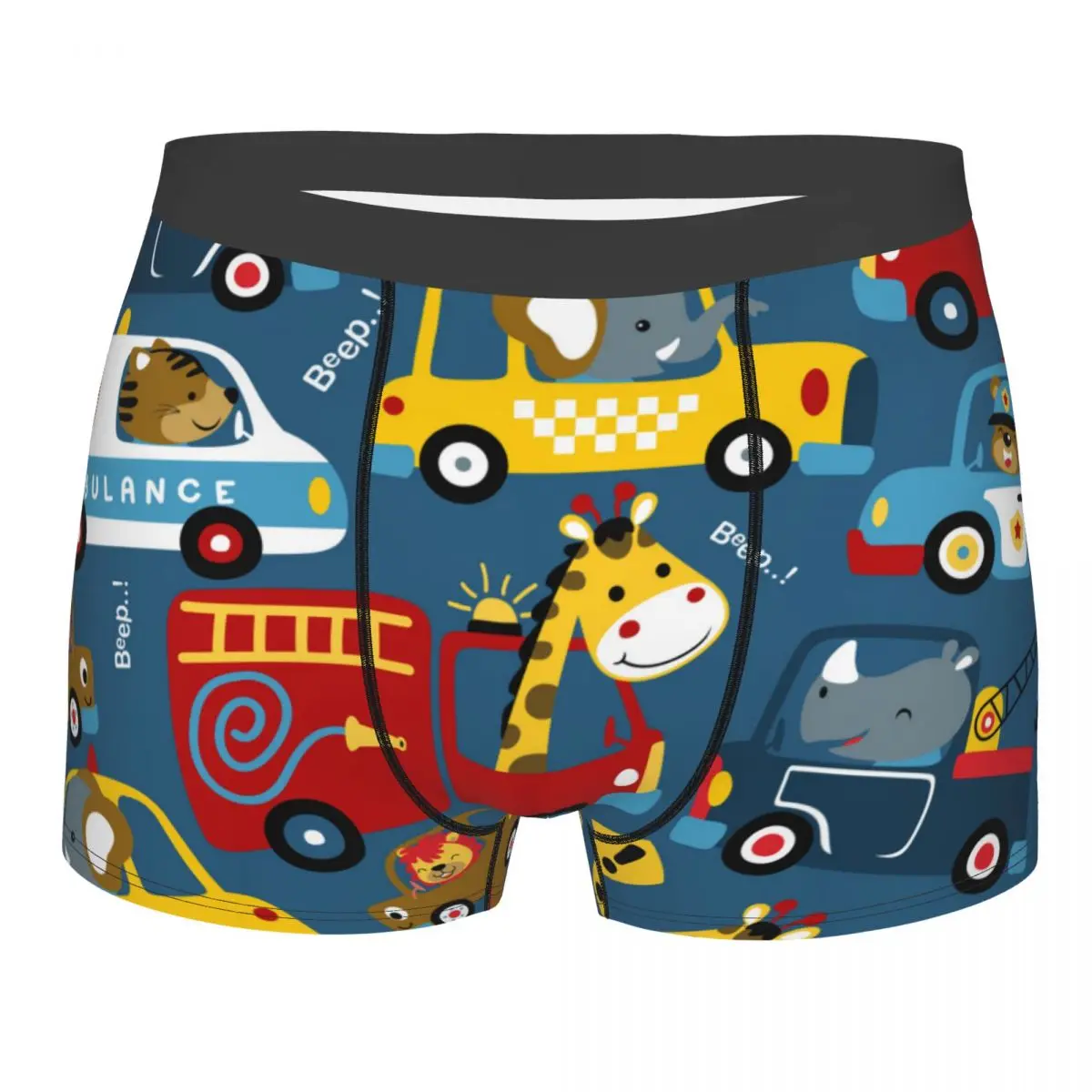 Men\'s Cartoon Cars Underwear, Funny Drivers Shorts, Comfortable Boxer, Male Panties