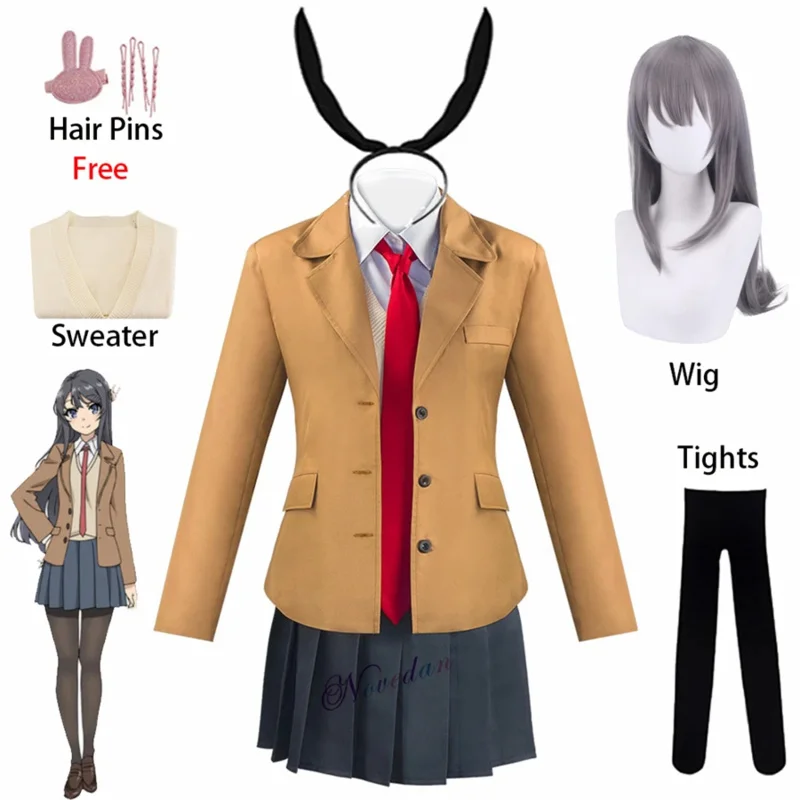 Anime Sakurajima Mai Cosplay Seishun blind Yarou WA Bunny Girl women School uniform wig Halloween costume party suit ears bs6953