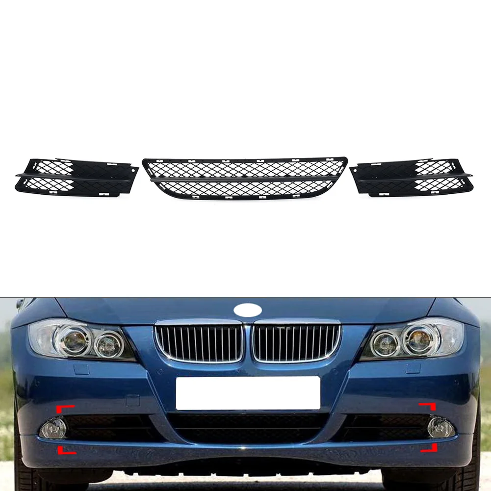 

3Pcs Black Car Front Lower Bumper Grilles Cover Set For BMW 3 Series E90 E91 325 328 330 2006 2007 2008