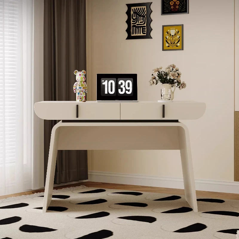 

Cream wind paint desk household small apartment study bedroom desk with drawers solid wood desk