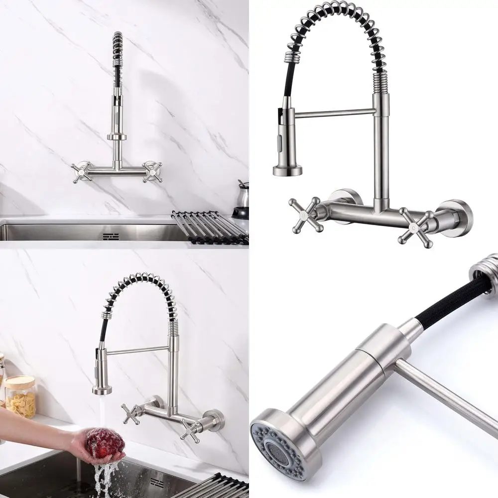

Commercial High-Arc Kitchen Sink Faucet with Pull-Out Spray and Dual Function, Brushed Finish