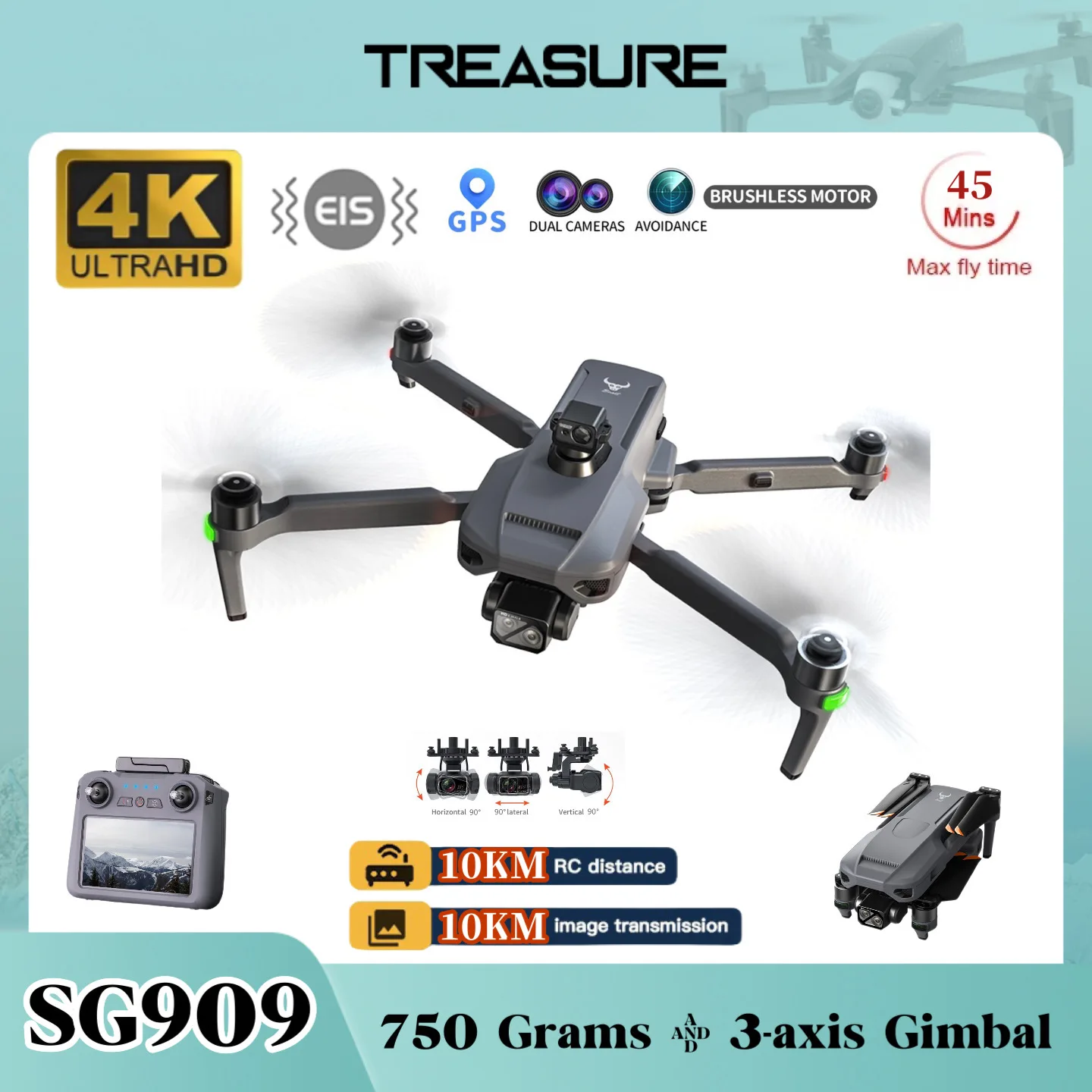 ZLL SG909 4K Drone 3-Axis Gimbal Professional Camera With Touch Screen Obstacle Avoidance EIS Foldable Quadcopter