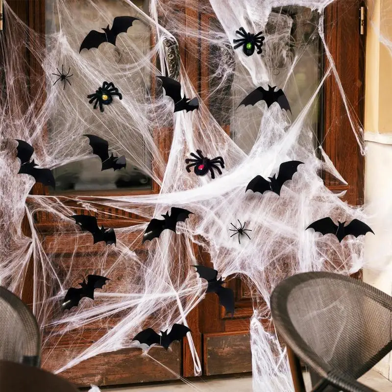 Halloween Spiders Outdoor Rhinestone Spiders Haunted House Props Horror Scene Spider Web Ornaments Simulation Bats For Tree